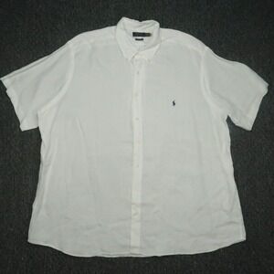Polo Ralph Lauren Shirt Mens 3XL Big White Linen Untucked Fit Short Sleeve 3XB